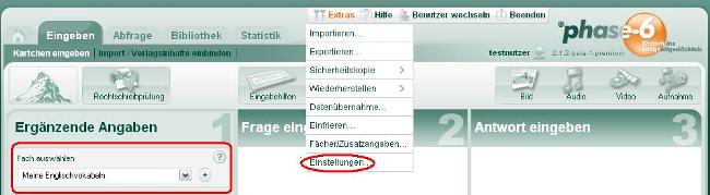 Auswahl im Menü