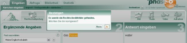 Rechtschreibprüfung greift beim Anlegen von Kärtchen