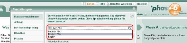 Auswahl der Einstellungen