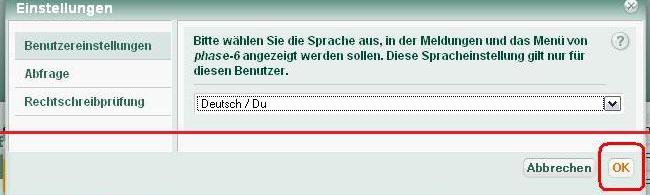 Einstellung bestätigen