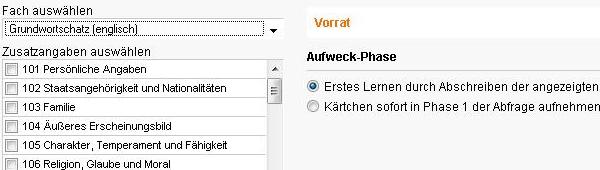 Vorrat Fach auswählen