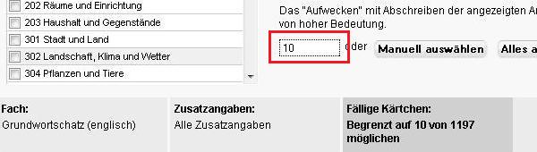 Vokabelanzahl wählen