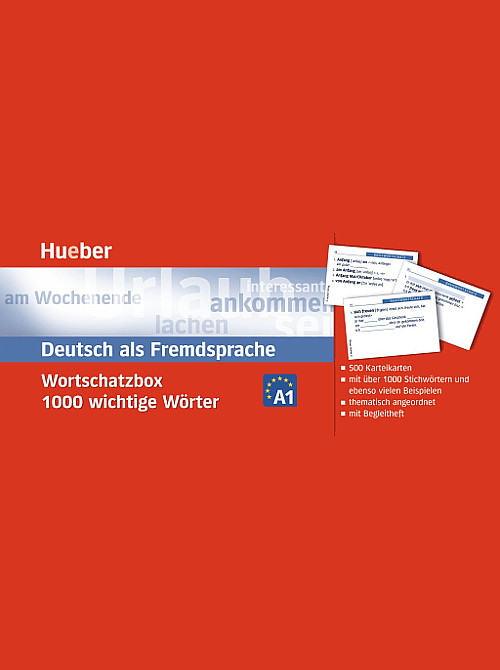 Das Cover zur Buchreihe Wortschatzbox von Hueber zum Lernen der Vokabeln in der Sprache Deutsch (DaF). Der Vokabeltrainer phase6 classic ist die beste App für bessere Noten.