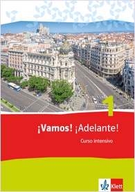 Das Cover zur Buchreihe ¡Vamos! ¡Adelante! Curso intensivo (ab 2016) von Ernst Klett Verlag zum Lernen der Vokabeln in der Sprache Spanisch. Der Vokabeltrainer phase6 classic ist die beste App für bessere Noten.