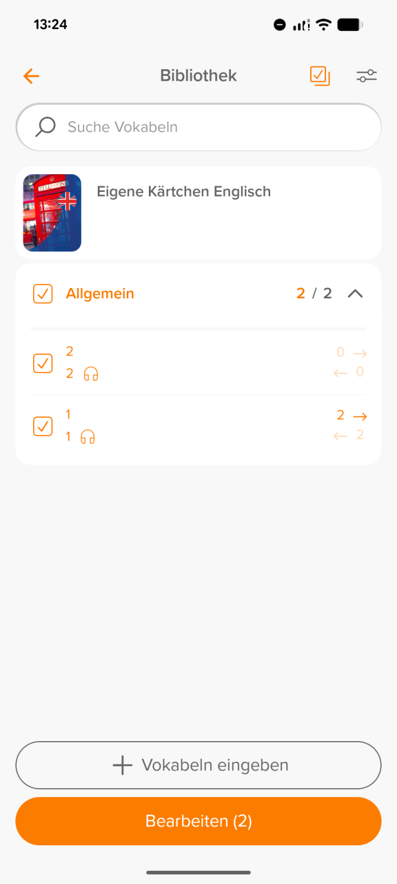 Lerninhalt in der Mobile-App auswählen