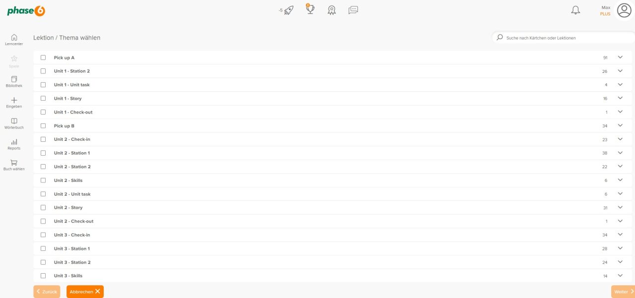 Lektion wird unter Neue Vokabeln nicht mehr angezeigt