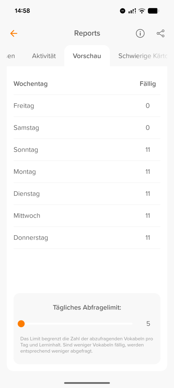 7-Tages-Vorschau in der Mobile-App