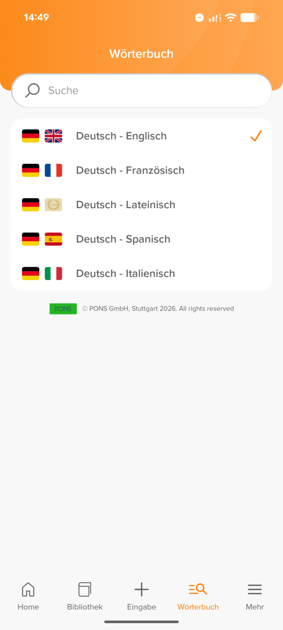 Wörterbuch in der Mobile-App