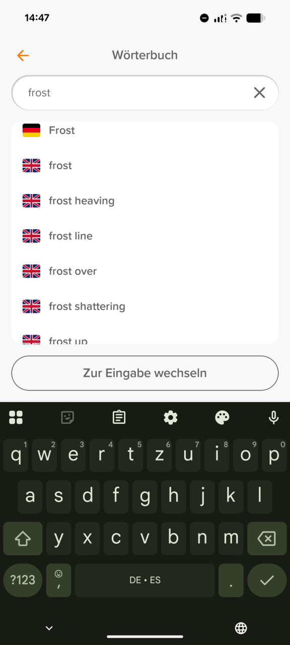 Wort im mobilen Wörterbuch suchen