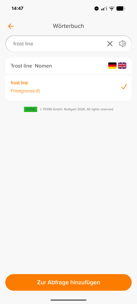 Wörterbucheintrag zur Abfrage hinzufügen