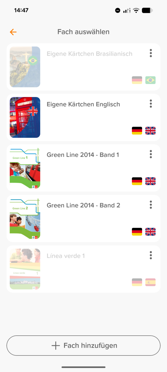 Passende Fächer auswählen