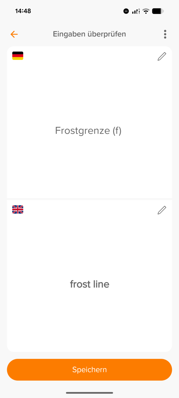 Lektion wählen und Wort speichern