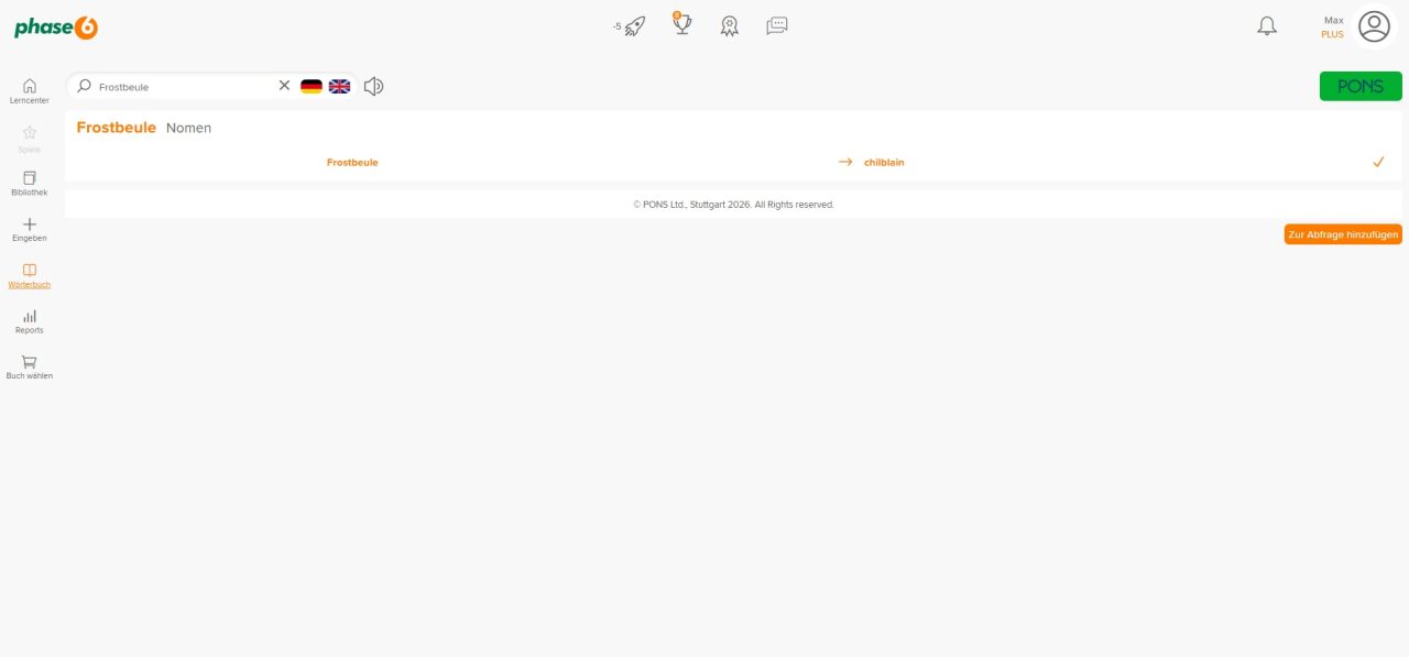 Wörterbucheintrag zur Abfrage hinzufügen