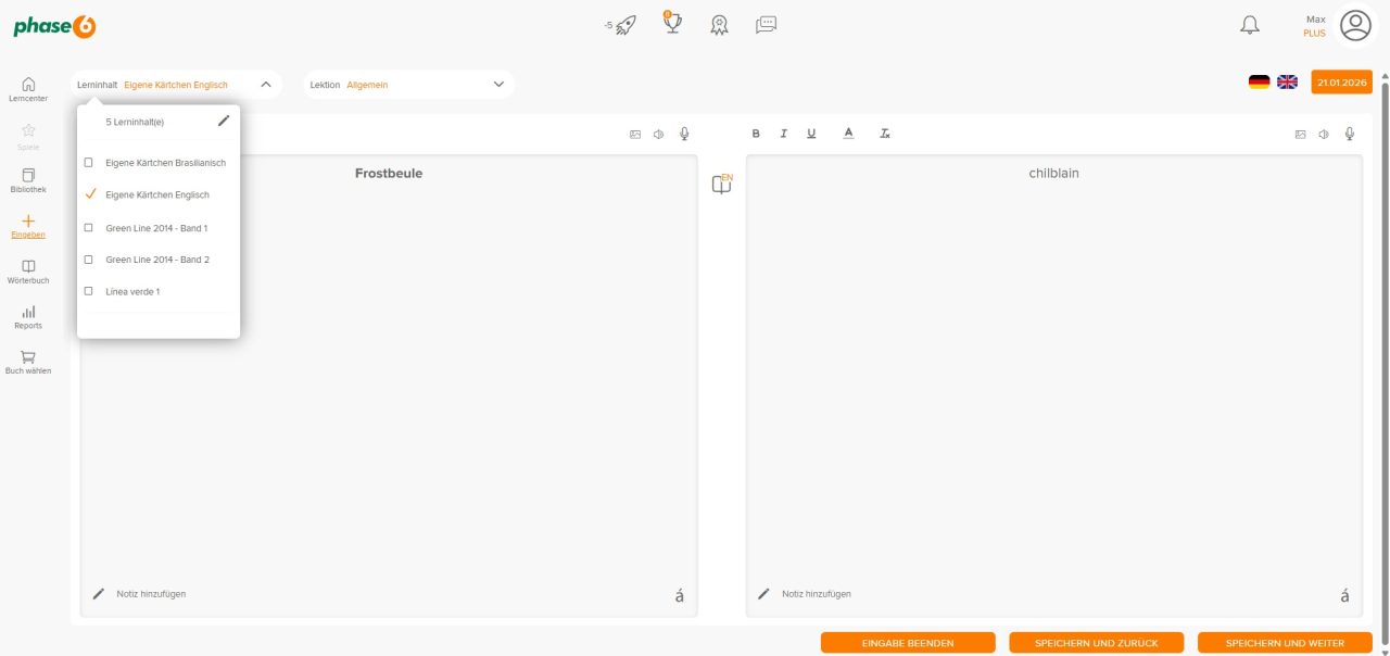 Fach im Wörterbuch ändern