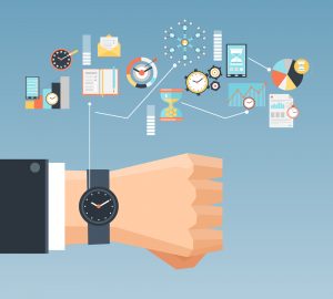 Illustration: Armbanduhr mit Terminsymbolen