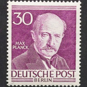 Eine Deutsche Briefmarke auf welcher Max Planck abgebildet ist.