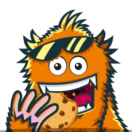 Bild eines lustigen orangen Monsters mit einem Keks