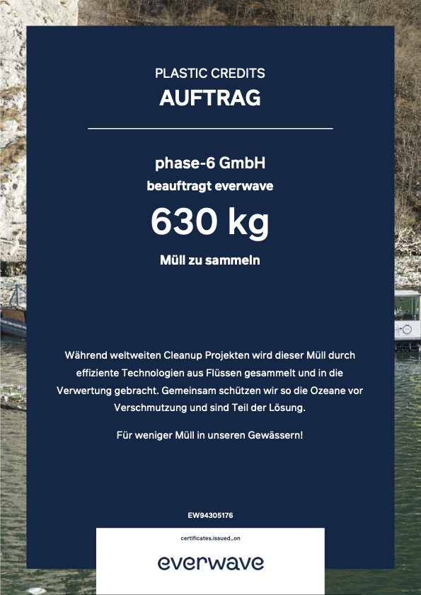 phase-6 GmbH beauftragt everwave 630 kg Müll zu sammeln phase-6 GmbH beauftragt everwave 630 kg Müll zu sammeln