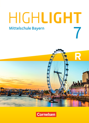 Das Cover zum Schulbuch Highlight 7 R-Klasse - Mittelschule Bayern (Audio) von Cornelsen zum Lernen der Vokabeln in der Sprache Englisch - geeignet für Schule ab Klasse 5 (Hauptschule) - passend zu ISBN 978-3-06-033393-6, 978-3-06-033827-6, 978-3-06-033832-0. Der Vokabeltrainer phase6 classic ist die beste App für bessere Noten.