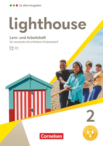 Das Cover zum Schulbuch Lighthouse Lern- und Arbeitsheft - Band 2 von Cornelsen zum Lernen der Vokabeln in der Sprache Englisch - geeignet für Schule ab Klasse 5 (Gymnasium, Realschule, Hauptschule, Grundschule (5-6), Sekundarschule, Integrierte Gesamtschule, Realschule+, Gemeinschaftsschule, Orientierungsstufe, Oberschule, Regelschule, Stadtteilschule, Regionale Schule, Integrierte Sekundarschule, Kooperative Gesamtschule) - passend zu ISBN 978-3-06-035852-6. Der Vokabeltrainer phase6 classic ist die beste App für bessere Noten.